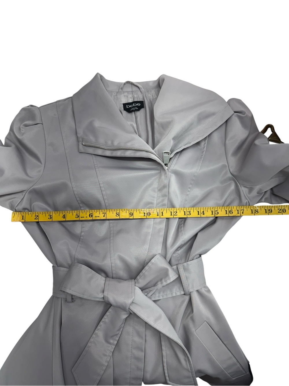 Bebe.   Gray Trench Coat with Tailored Silhouette and Cinched Waist - Picture 6 of 14